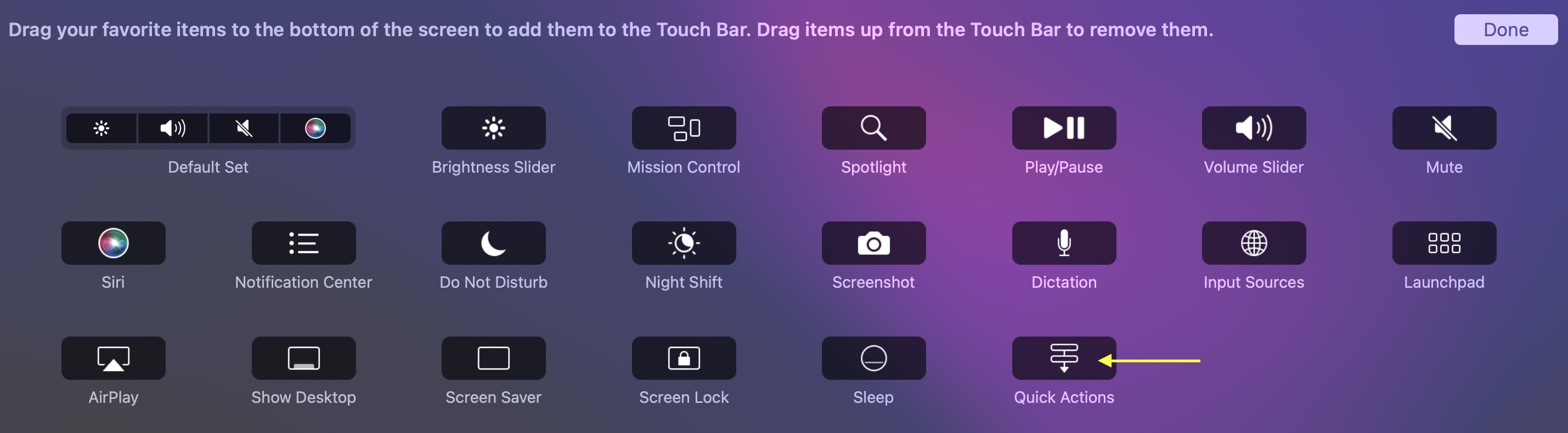 Adding Quick Actions to Touch Bar in OSX